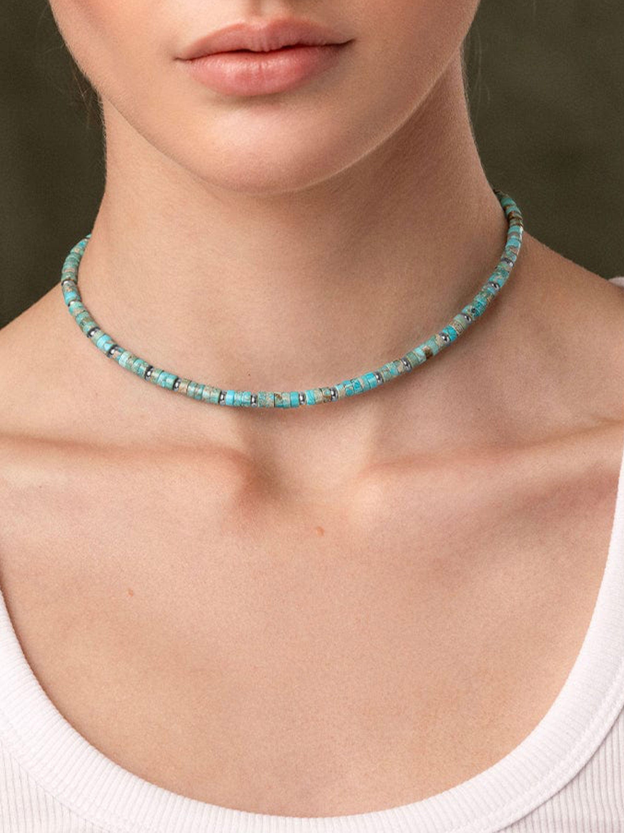 Heishi Turquoise Choker with Silver 3