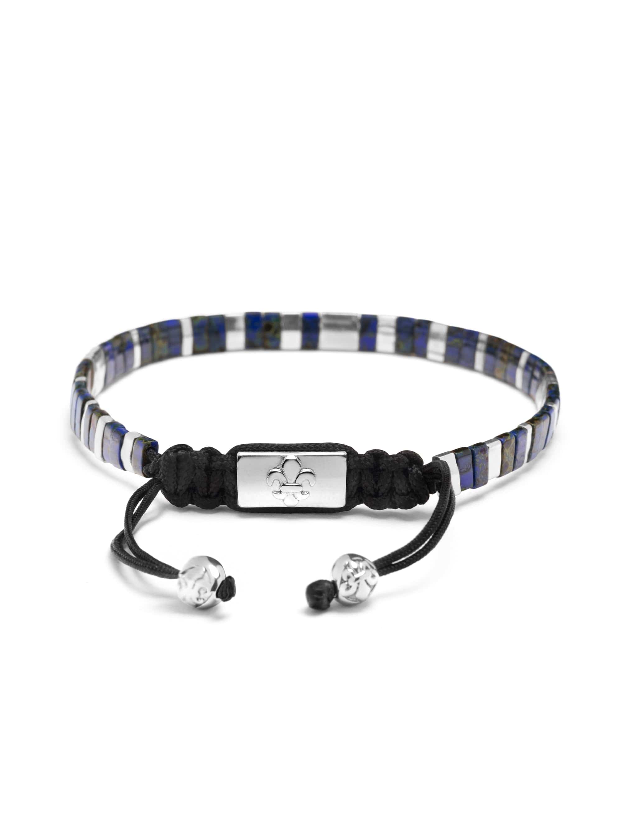 Women's Bracelet with Marbled Blue and Silver Miyuki Tila Beads 3