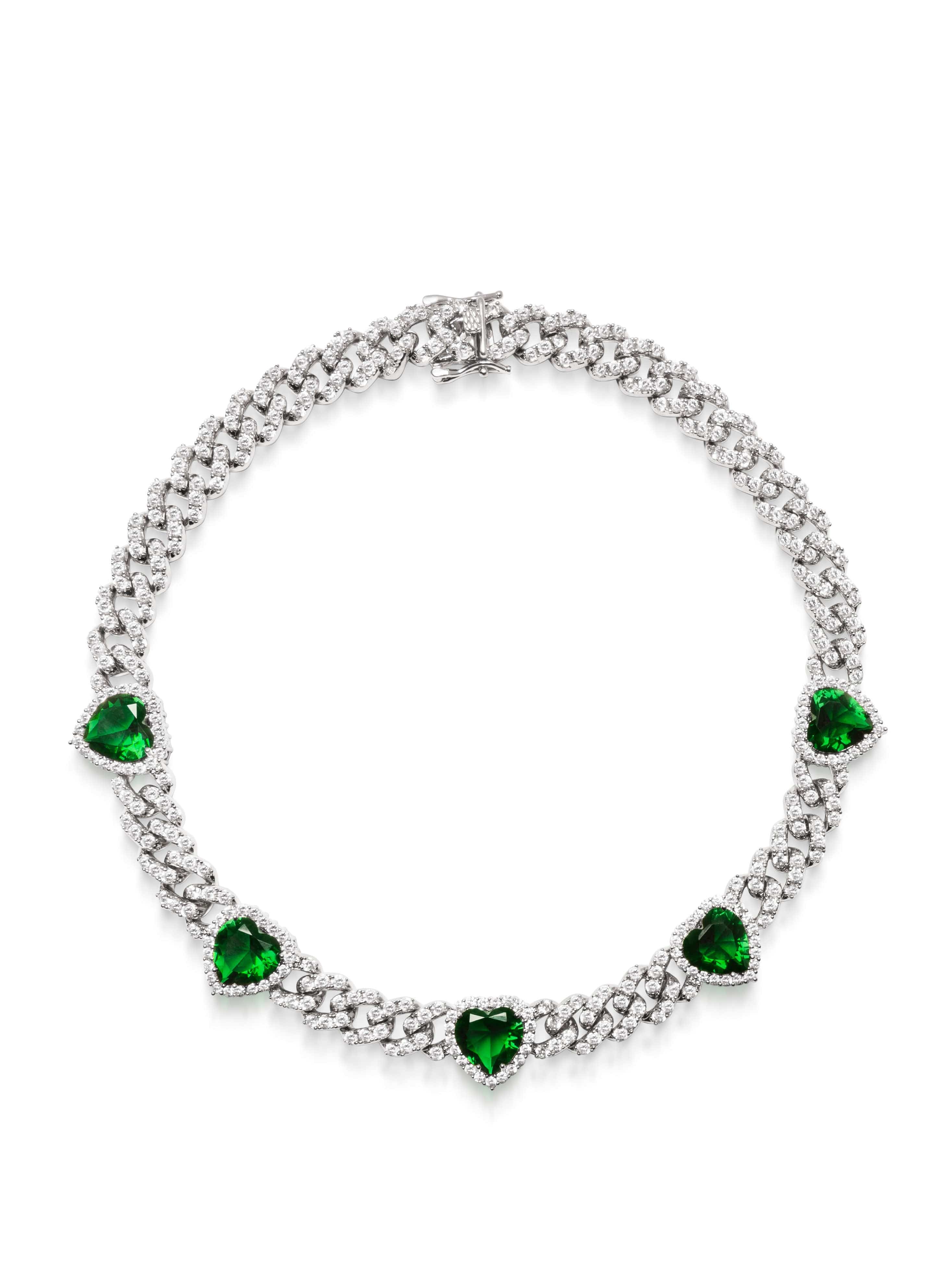 Women's Crystal Embellished Choker with Green Hearts 0