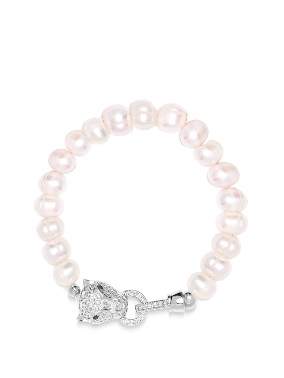 Women's Pearl Bracelet with Silver Panther Head 0