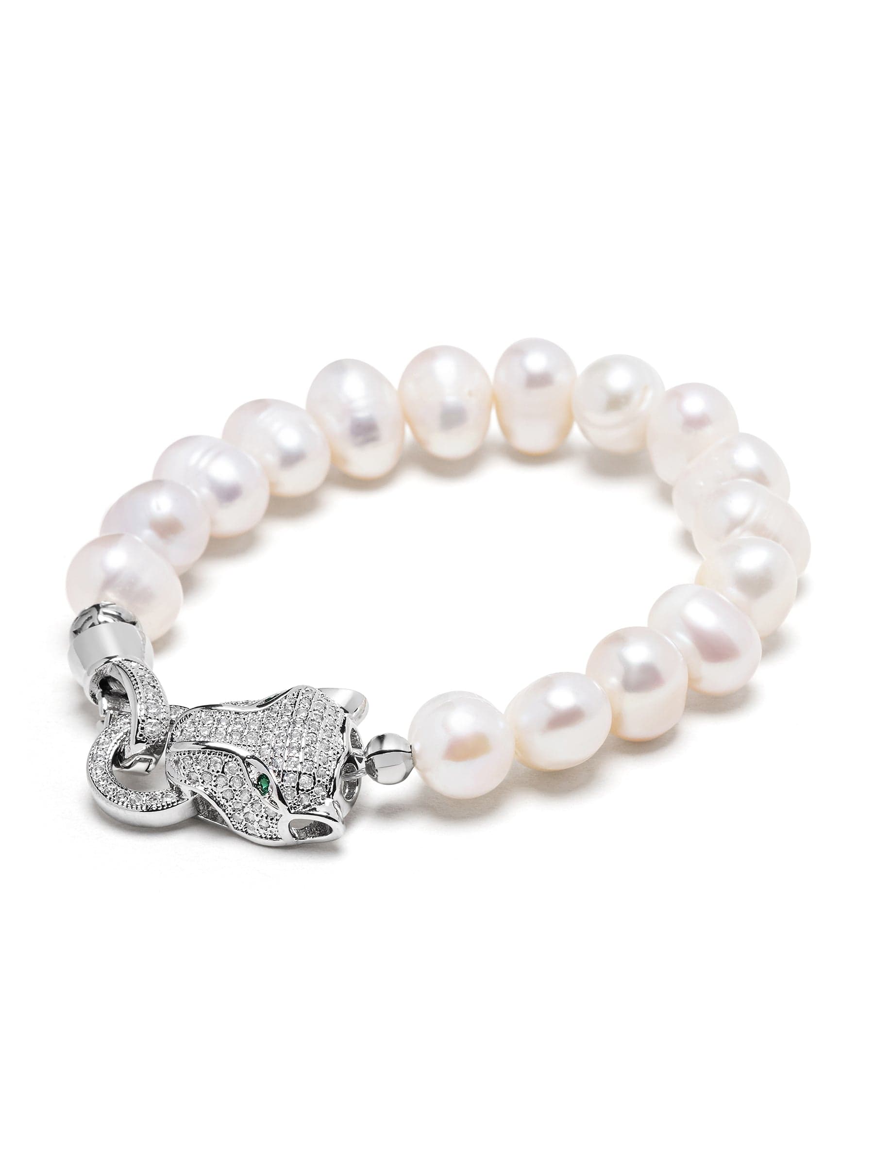 Women's Pearl Bracelet with Silver Panther Head 2