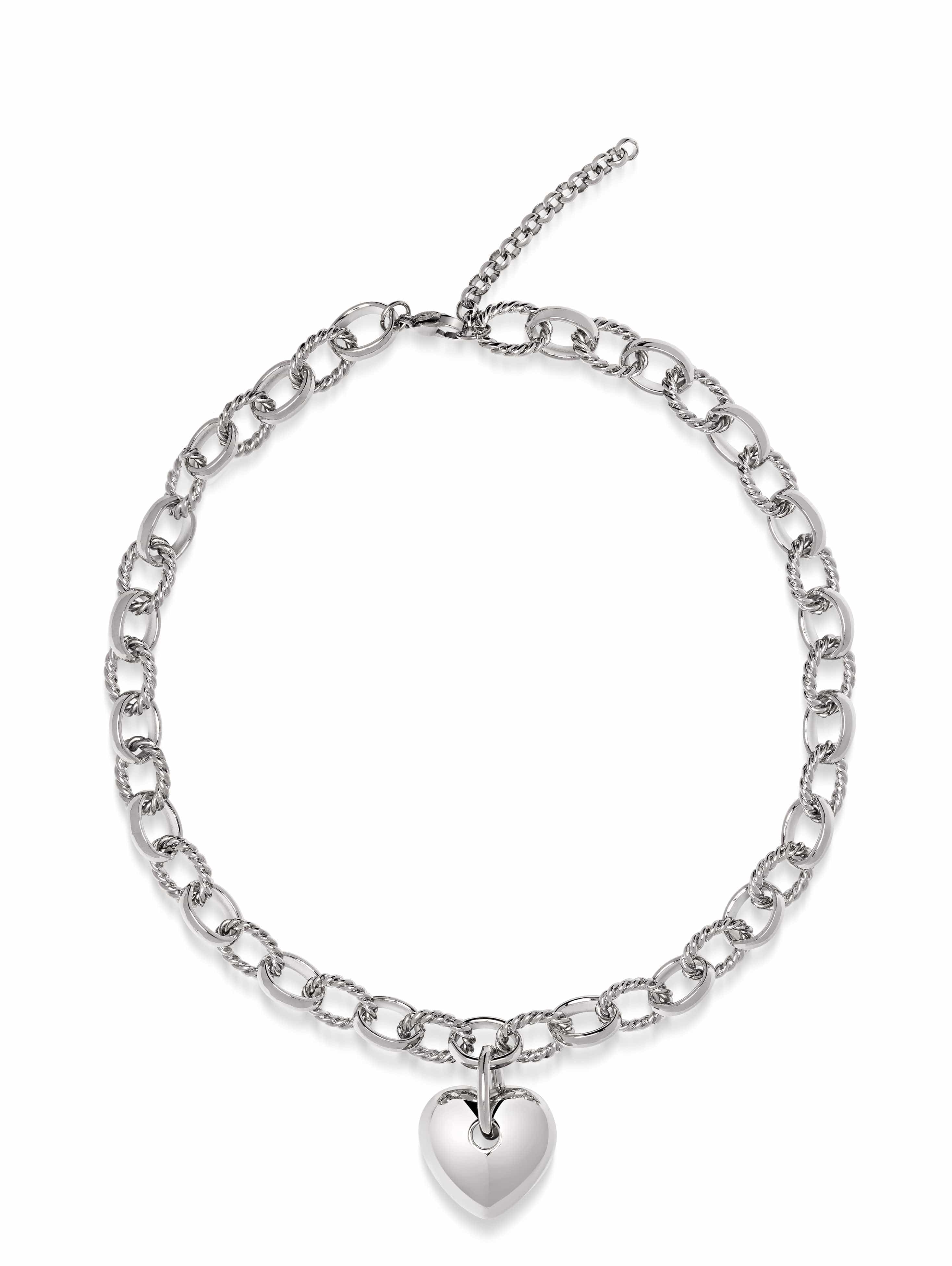 Women's Silver Cable Choker with Chunky Heart Pendant 0
