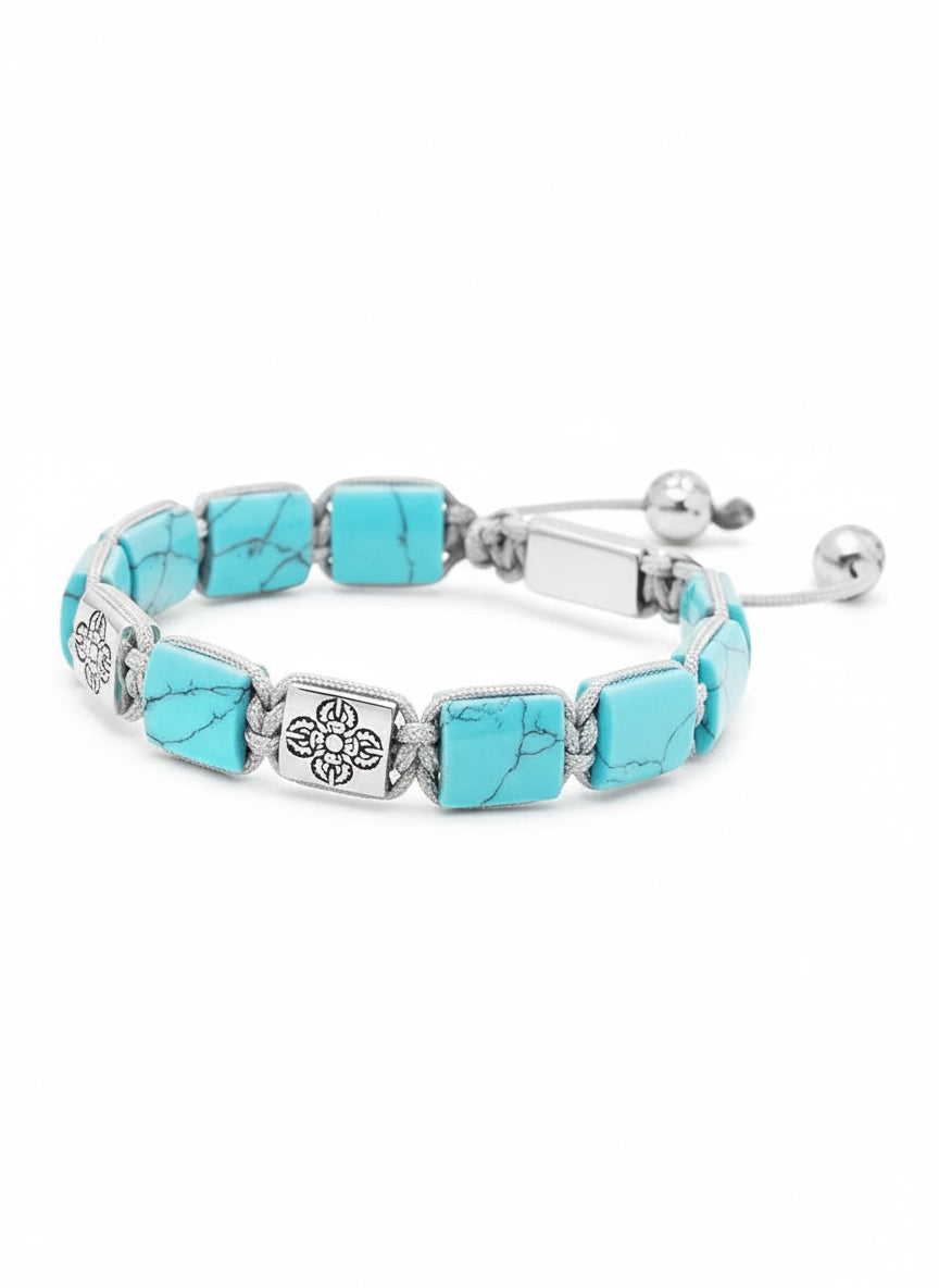Women's Turquoise Flatbead Bracelet with Dorje Bead in Silver 2