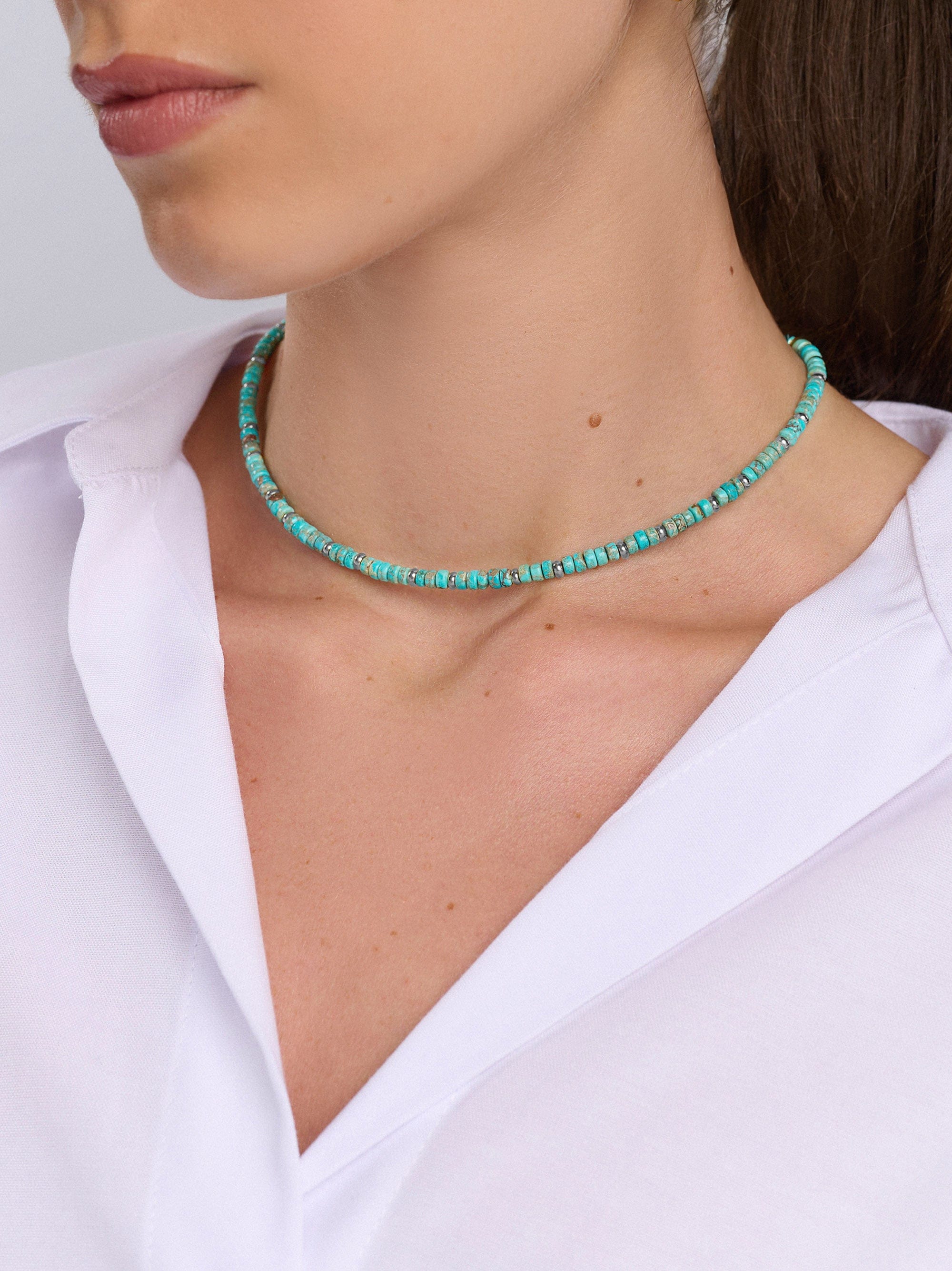Heishi Turquoise Choker with Silver 1